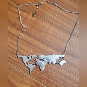 Silver World Map Necklace